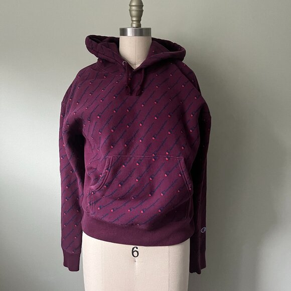 Champion Hoodie Adult Maroon Reverse Weave All Over Print Logo Size M - Picture 1 of 6